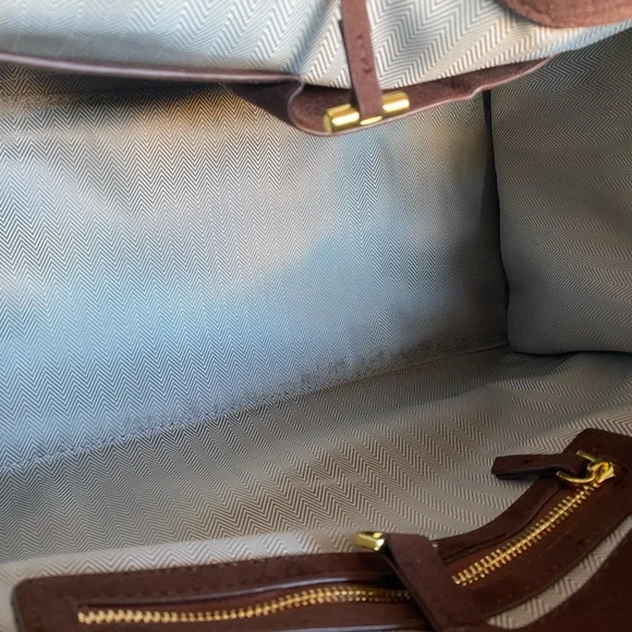 Classic Brown Suede Tote Bag - Structured Women's Handbag - Picture 5 of 13